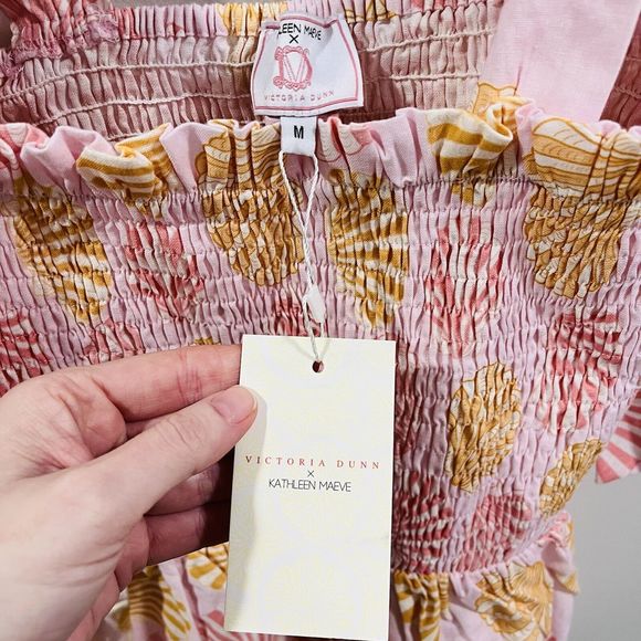 Victoria Dunn Kathleen Maeve M Taylor Top Seashell Print Tie Sleeve Linen Resort - Picture 5 of 11